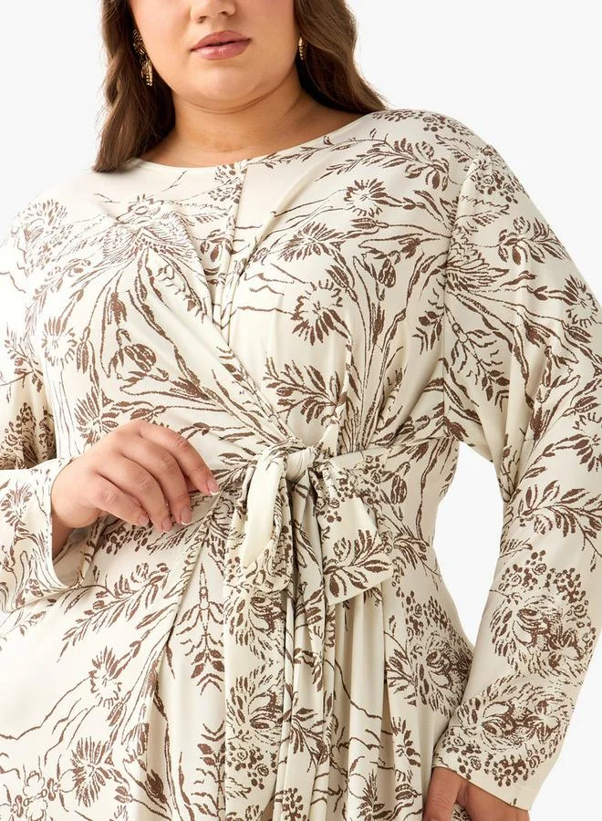 Ulla Popken  Ulla Popken A-line Midi Dress with Knot Detail and Floral Print for Women | Best Price UAE